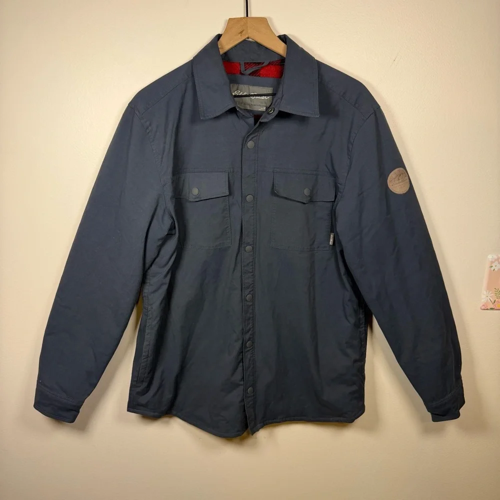Eddie Bauer Snap Jacket Flannel Lined Men’s Size M Blue Outdoor Hiking Camping